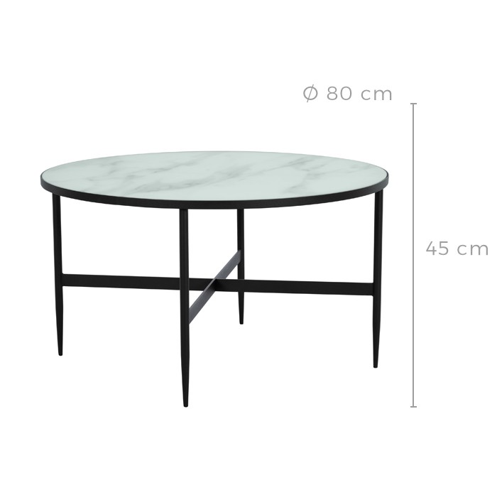 Table basse ronde Alaska effet marbre et métal noir 80 cm