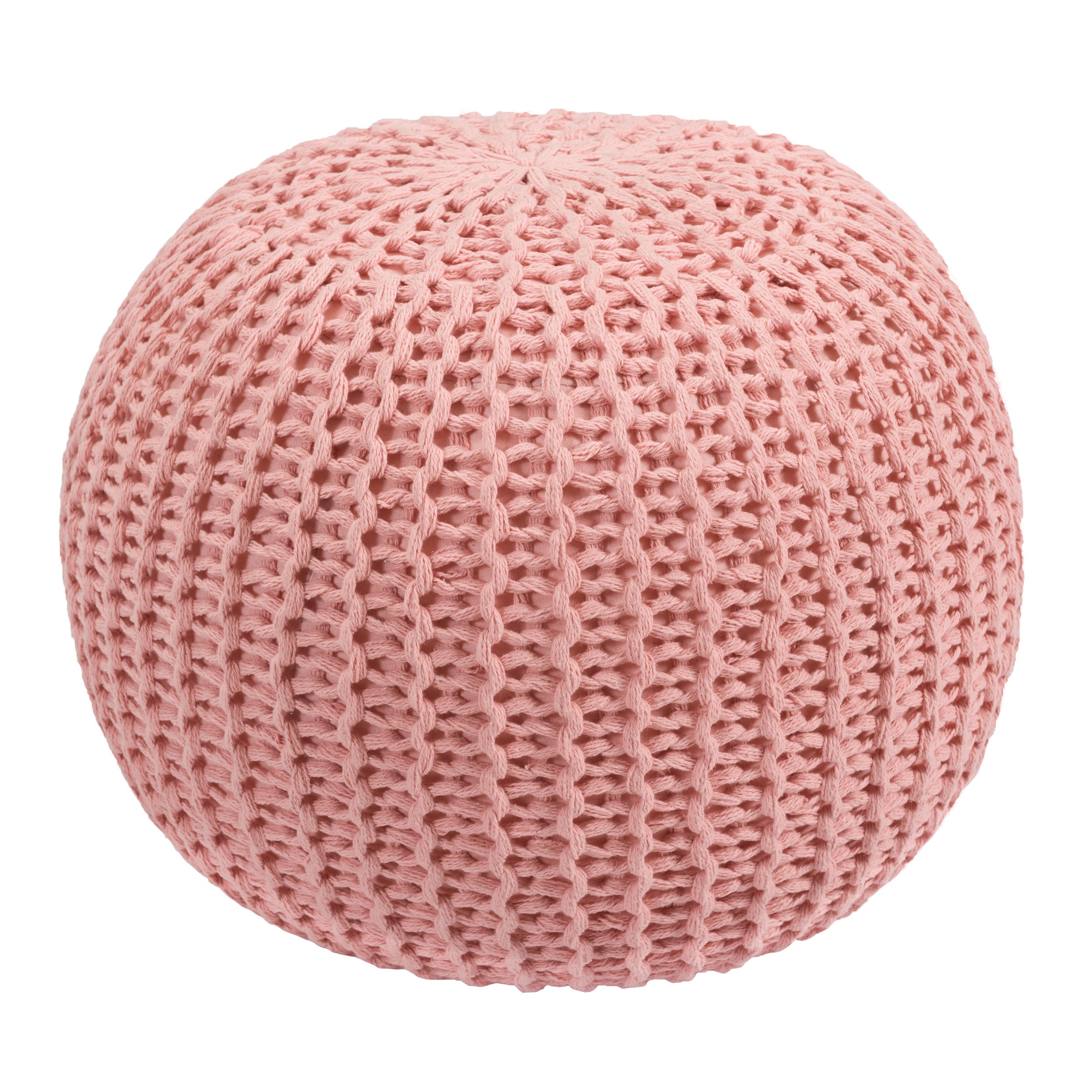 Pouf tricot rose poudré Elisa ∅ 40cm