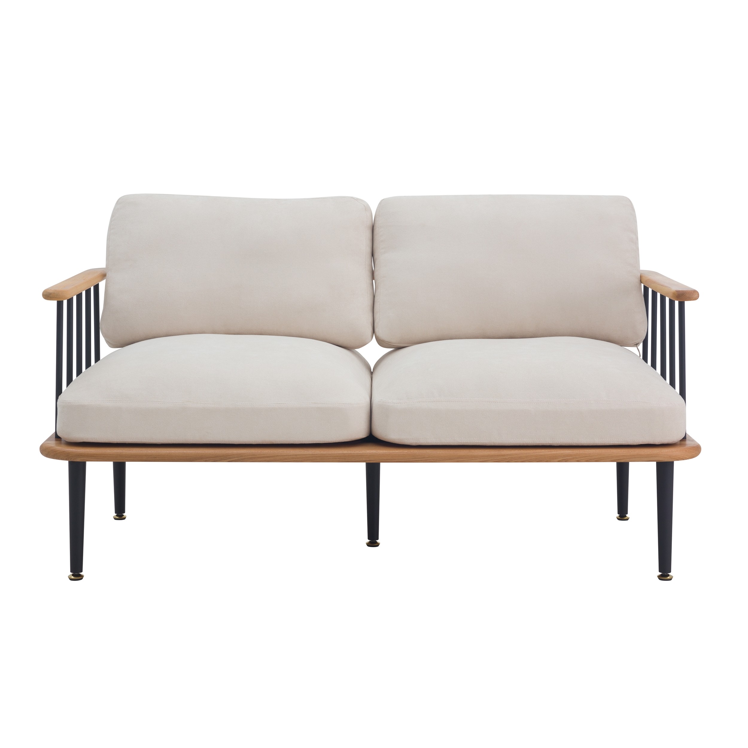 Canape 2 Places En Bois De D Orme Tissu Beige Et Metal Noir Come