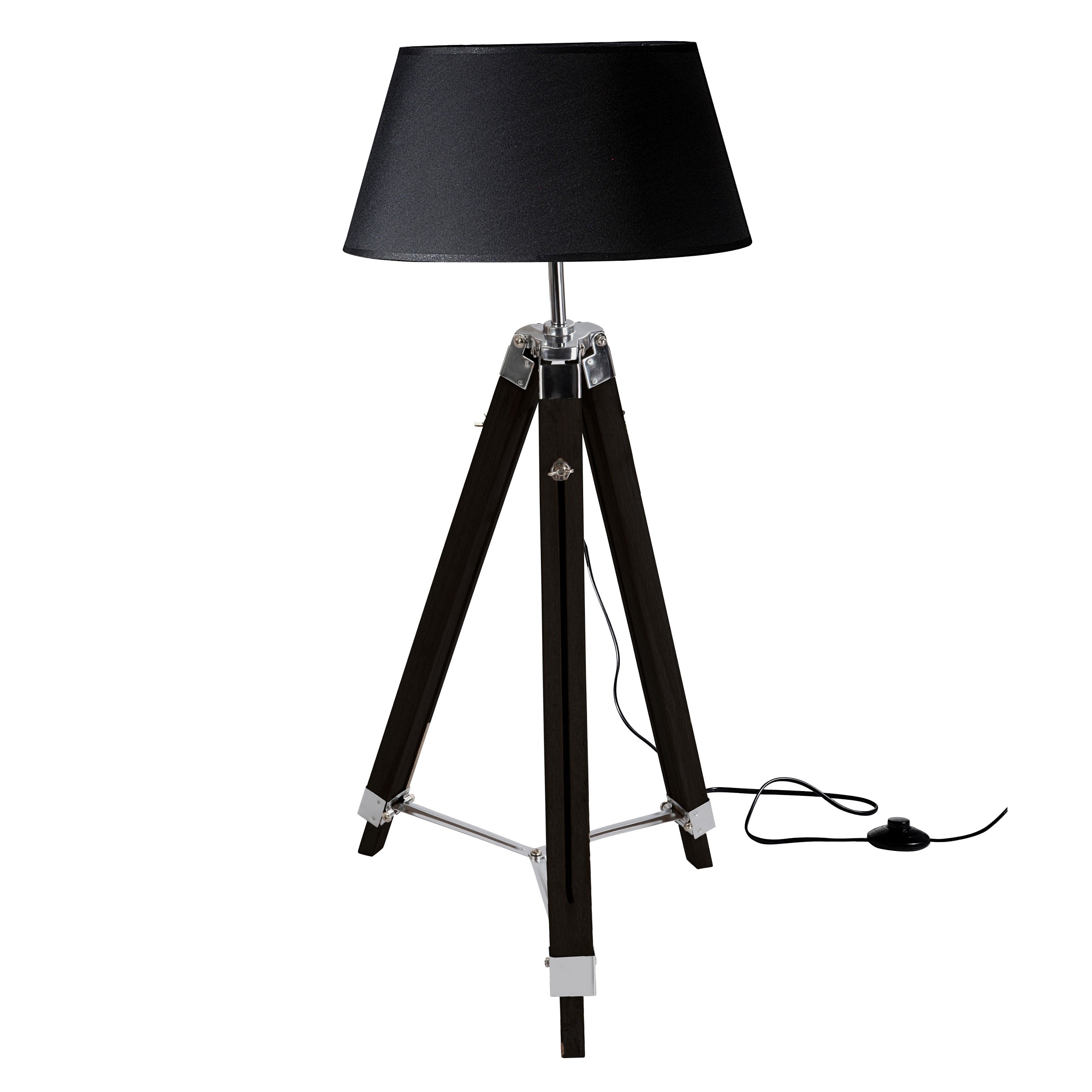 lampadaire trepied bois abat jour noir