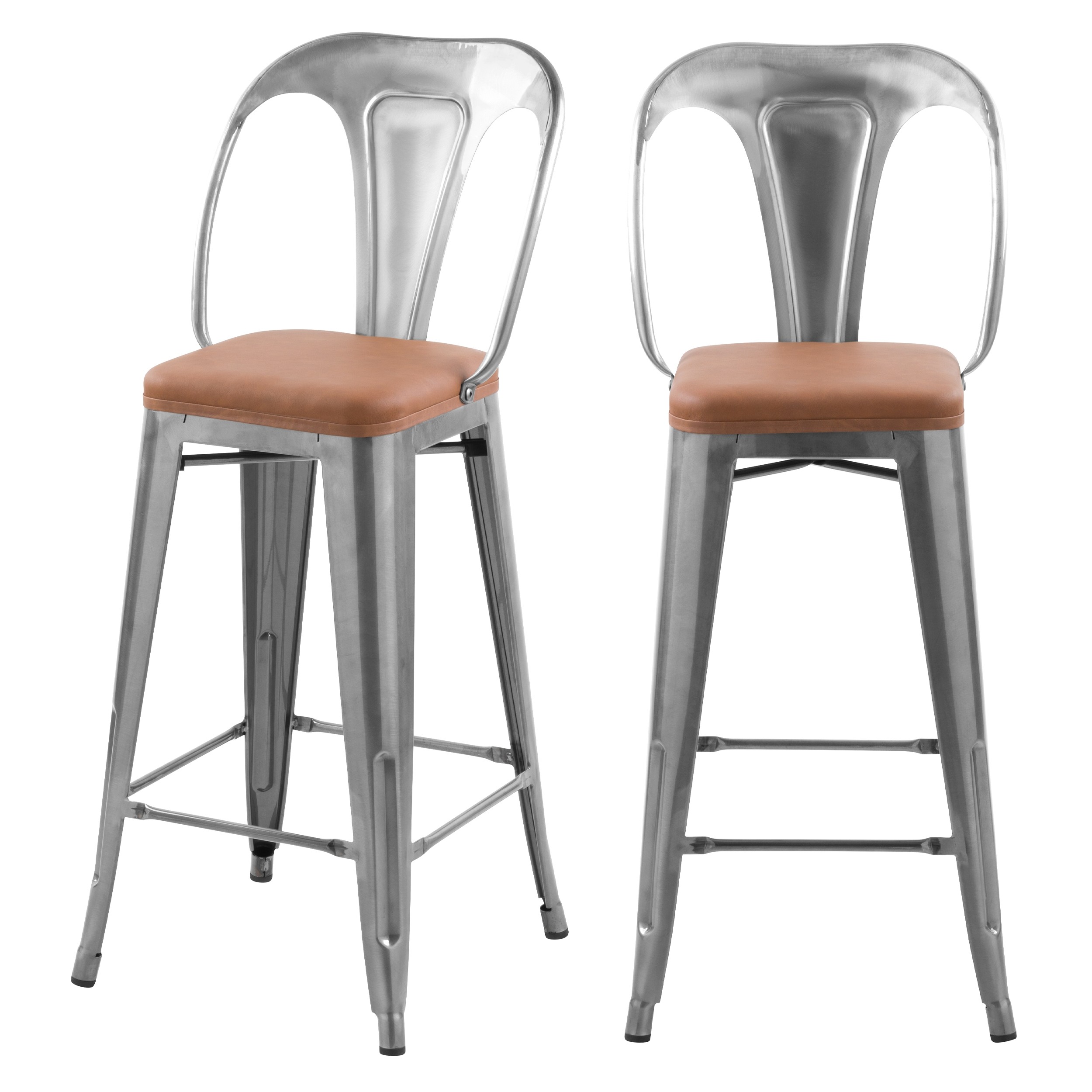 Chaises de bar mi hauteur Charly chrome et marron 66cm (lot de 2) Chaises de bar mi hauteur Charly chrome et marron 66cm (lot de 2)