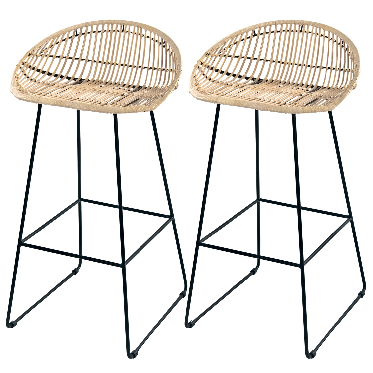 Tabouret de bar Lotus en rotin naturel pieds en métal (lot de 2) craquez pour nos tabourets de