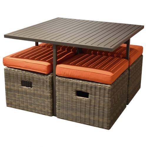 Ensemble De Repas Orange Cubio En Resine Tressee 4 Personnes