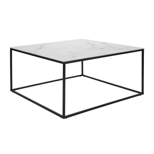 table basse carree polaris en verre effet marbre blanc