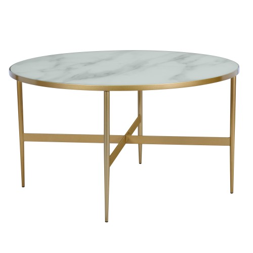 Table Basse Ronde Alaska Effet Marbre Et Laiton 80 Cm